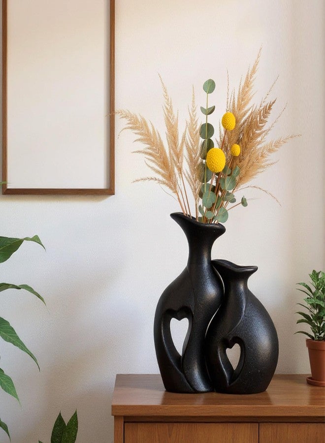 Meltset M Black Ceramic Vases Set of 2, Hollowed Heart Flower Vase for Modern Nordic Boho Home Decor, Minimalist Table Centerpiece for Wedding, Living Room, Office, Bookshelf, Entryway, Mother's Gift (Matte) - Image 4